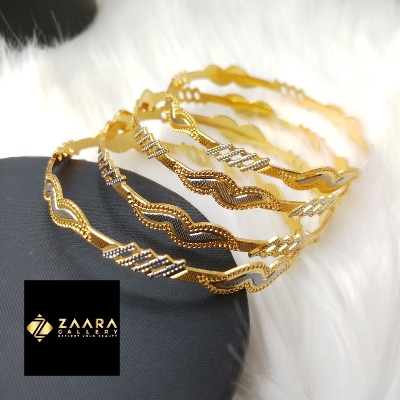 Picture of City Gold Bangles/ Gold Plated & Silver Plated Two-Tone Color Laser Cut Bangles For Women (Imported) M-CT7059 - 4 Pieces Top Quality Color - Express