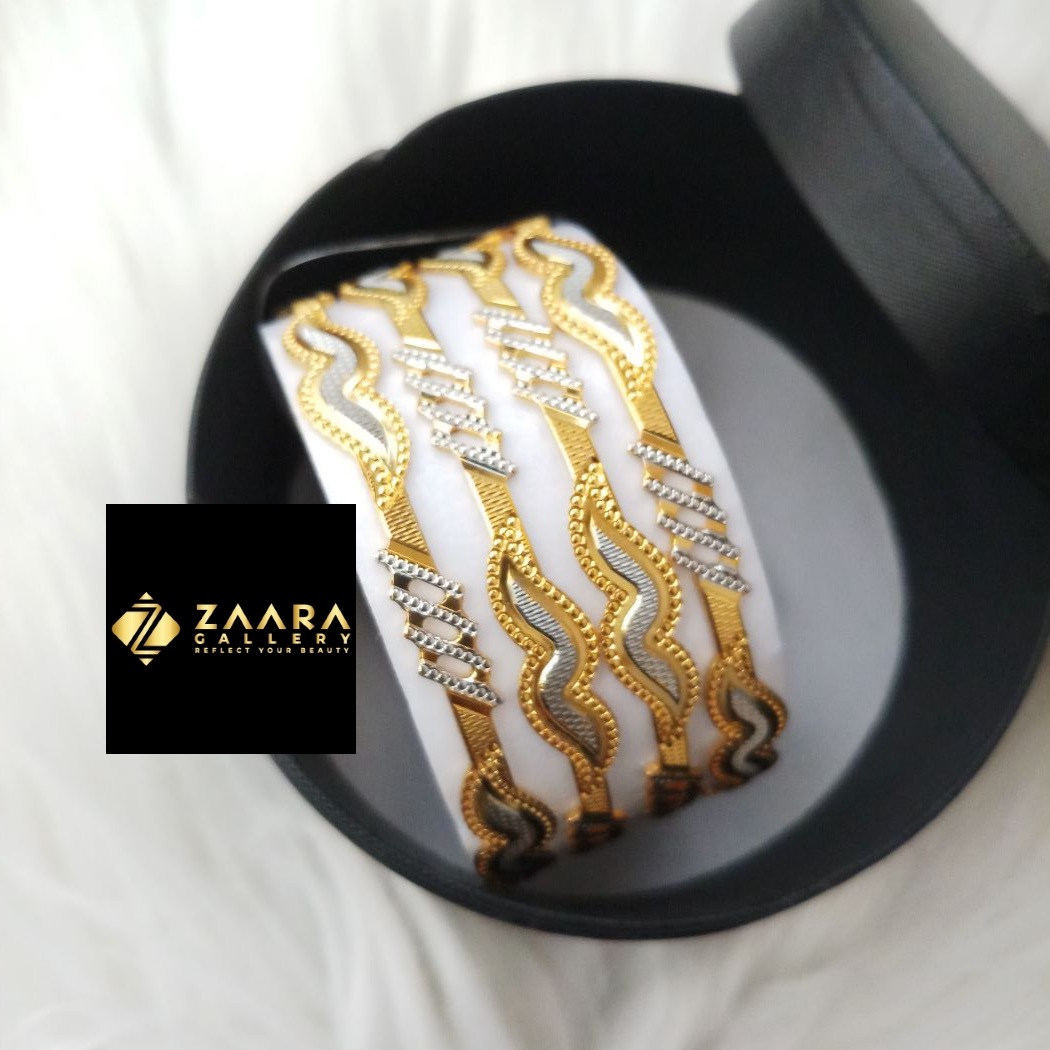 Picture of City Gold Bangles/ Gold Plated & Silver Plated Two-Tone Color Laser Cut Bangles For Women (Imported) M-CT7059 - 4 Pieces Top Quality Color - Express