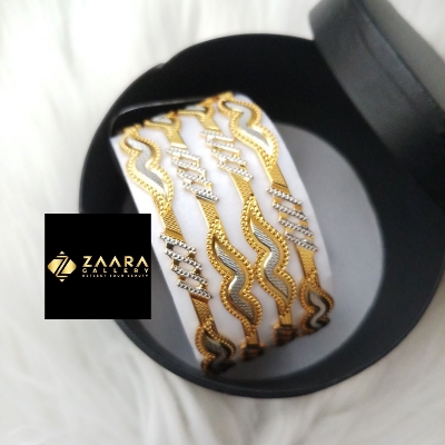 Picture of City Gold Bangles/ Gold Plated & Silver Plated Two-Tone Color Laser Cut Bangles For Women (Imported) M-CT7059 - 4 Pieces Top Quality Color - Express