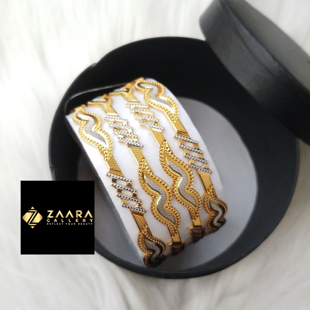 Picture of City Gold Bangles/ Gold Plated & Silver Plated Two-Tone Color Laser Cut Bangles For Women (Imported) M-CT7059 - 4 Pieces Top Quality Color - Express