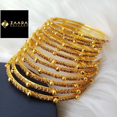 Picture of Gorgeous Stone Metal Bangles for Women (Golden - LCD) (Imported) - 12 Pieces - M-JS663GLCD - Bangles for Women - Bangles - চুড়ি