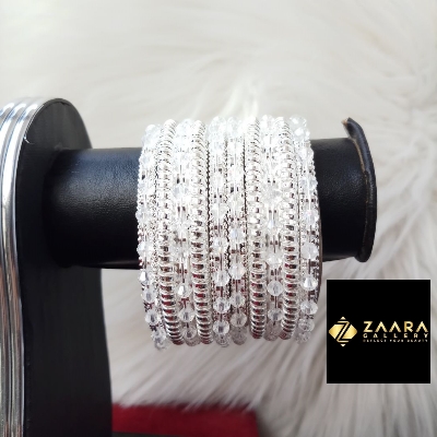 Picture of Beads Silver & Golden Metal Bangles for Women (Imported) - 6 Pieces Set - M-BM796 - Bangles
