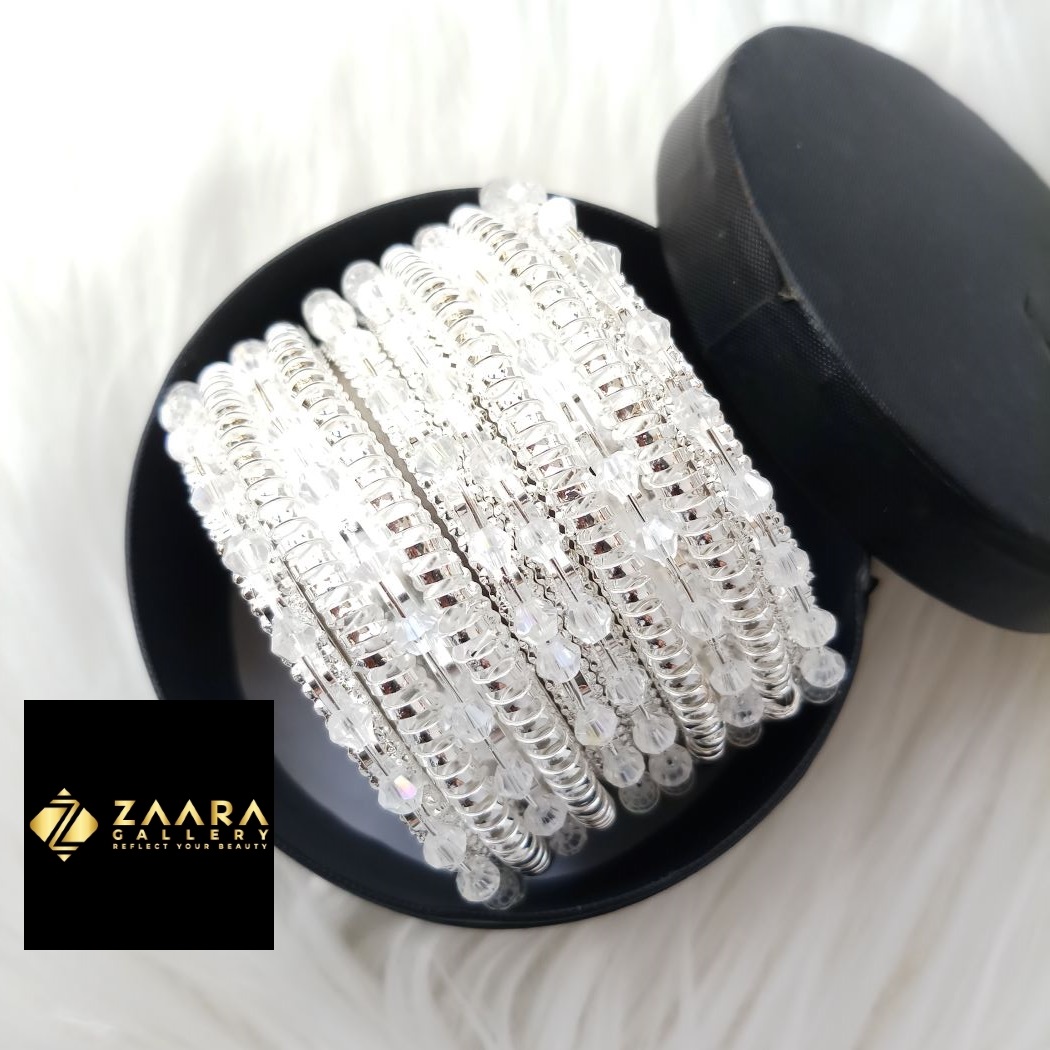 Picture of Beads Silver & Golden Metal Bangles for Women (Imported) - 6 Pieces Set - M-BM796 - Bangles