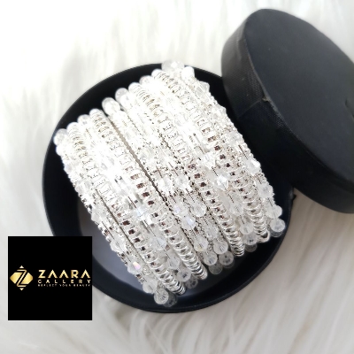 Picture of Beads Silver & Golden Metal Bangles for Women (Imported) - 6 Pieces Set - M-BM796 - Bangles