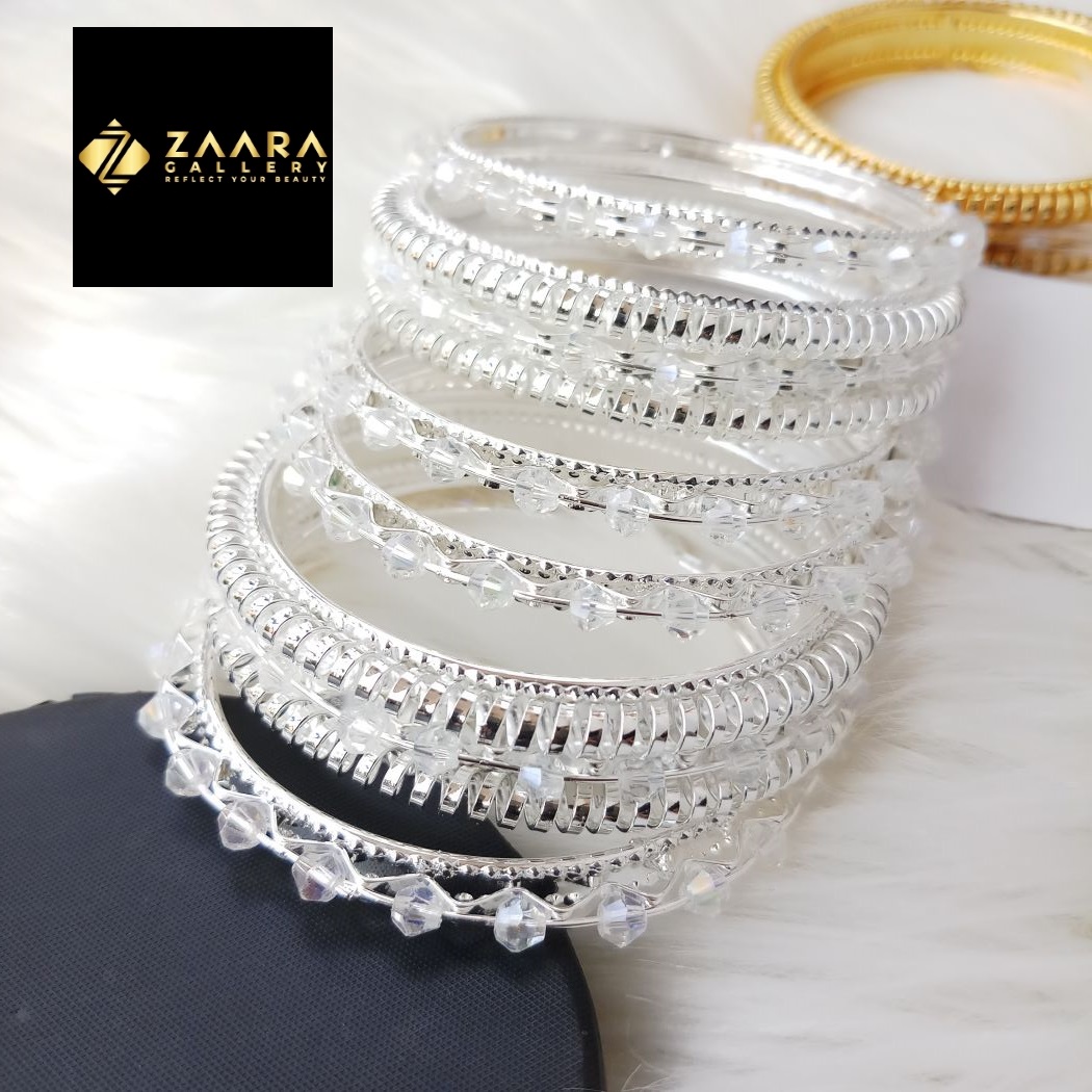 Picture of Beads Silver & Golden Metal Bangles for Women (Imported) - 6 Pieces Set - M-BM796 - Bangles