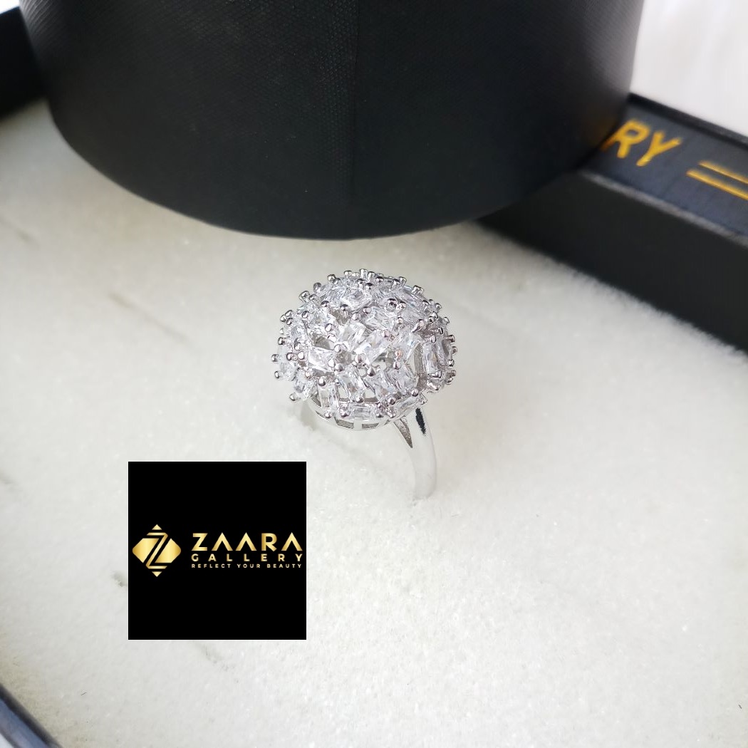 Picture of Diamond Cut Ad Stone Silver  Color Finger Ring For Women & Girls With Free Box (Imported) - 1 Piece (M-DCFR22032) - Rings