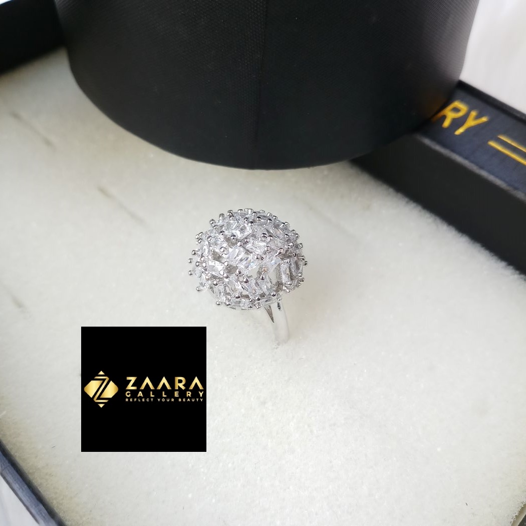 Picture of Diamond Cut Ad Stone Silver  Color Finger Ring For Women & Girls With Free Box (Imported) - 1 Piece (M-DCFR22032) - Rings