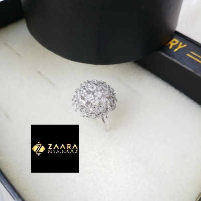 Picture of Diamond Cut Ad Stone Silver  Color Finger Ring For Women & Girls With Free Box (Imported) - 1 Piece (M-DCFR22032) - Rings