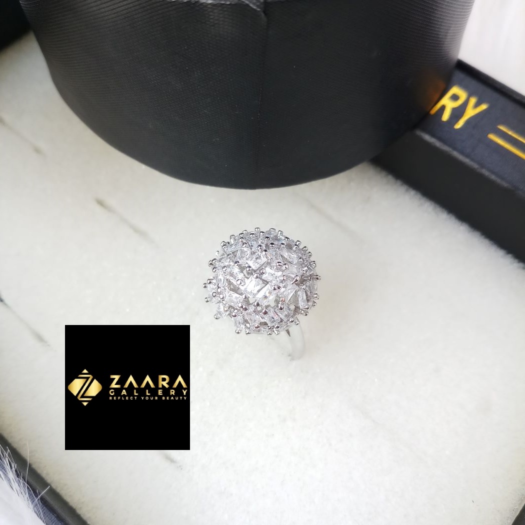 Picture of Diamond Cut Ad Stone Silver  Color Finger Ring For Women & Girls With Free Box (Imported) - 1 Piece (M-DCFR22032) - Rings