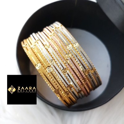Picture of Latest Trendy Laser Cut Four Colors Shade City Gold/ Gold Plated Bangles For Women - 8 Pieces Top Quality Color Grade-1 (Imported) CT708813 - Bangles