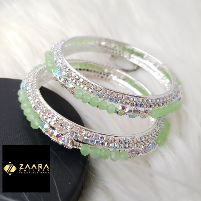Picture of Latest Trendy Mint & Pink Crystal Beads, Stone & Metal Bangles For Women (Imported) M-BM79912 - 2 Pieces