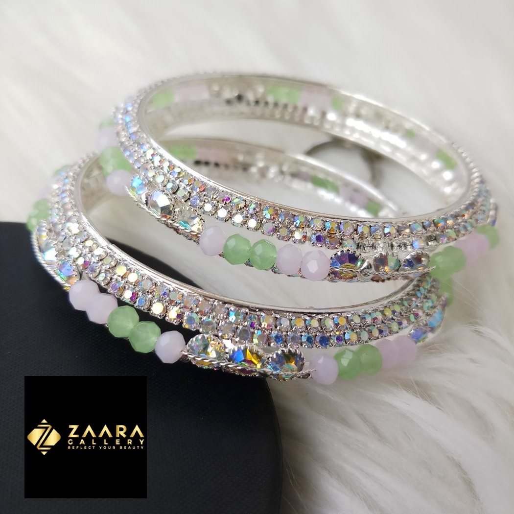 Picture of Latest Trendy Mint & Pink Crystal Beads, Stone & Metal Bangles For Women (Imported) M-BM79912 - 2 Pieces