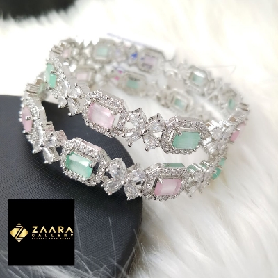 Picture of Latest Trendy Diamond Cut AD Stone  Silver Color Bangles for Women (Imported) M-DCB536 - 2 Pieces- Bangles - Bangles for Women - চুড়ি