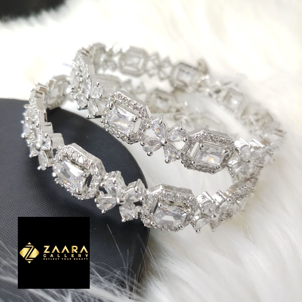 Picture of Latest Trendy Diamond Cut AD Stone  Silver Color Bangles for Women (Imported) M-DCB536 - 2 Pieces- Bangles - Bangles for Women - চুড়ি