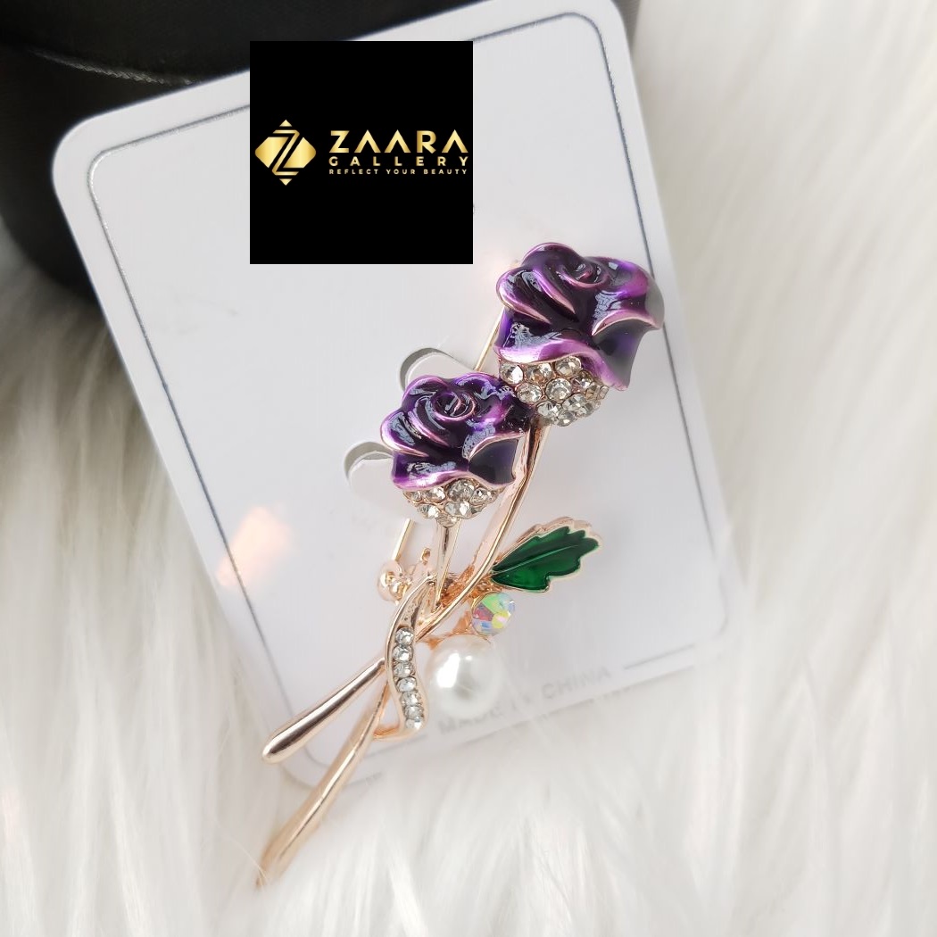 Picture of Trendy Stone & Metal Rose Brooch /Hijab Pin/ Saree Pin for Women (Imported) M-BRC-1217 - 1 Piece - Brooch - Brooch for Women - হিজাব পিন