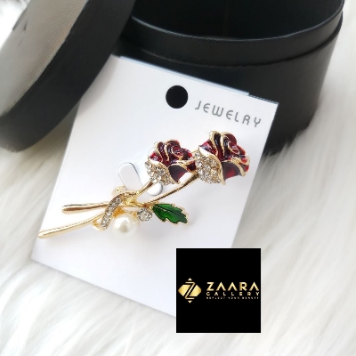 Picture of Trendy Stone & Metal Rose Brooch /Hijab Pin/ Saree Pin for Women (Imported) M-BRC-1217 - 1 Piece - Brooch - Brooch for Women - হিজাব পিন
