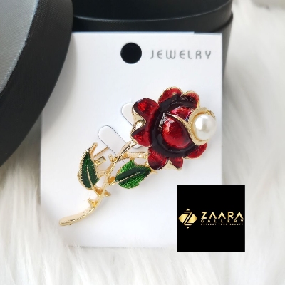 Picture of Metal & Faux Pearl Rose Brooch /Hijab Pin/ Saree Pin for Women (Imported) M-BRC-1172 - 1 Piece - Brooch - Brooch for Women - হিজাব পিন