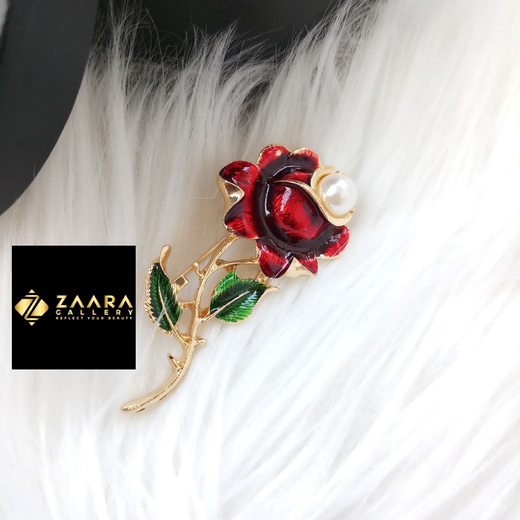 Picture of Metal & Faux Pearl Rose Brooch /Hijab Pin/ Saree Pin for Women (Imported) M-BRC-1172 - 1 Piece - Brooch - Brooch for Women - হিজাব পিন