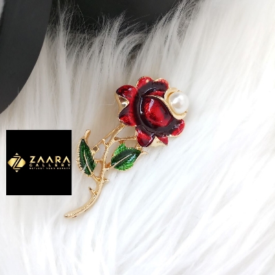 Picture of Metal & Faux Pearl Rose Brooch /Hijab Pin/ Saree Pin for Women (Imported) M-BRC-1172 - 1 Piece - Brooch - Brooch for Women - হিজাব পিন