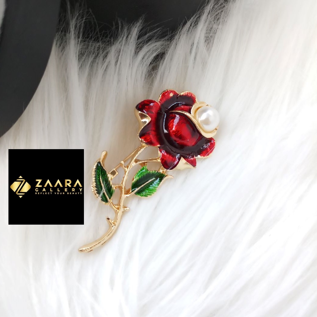 Picture of Metal & Faux Pearl Rose Brooch /Hijab Pin/ Saree Pin for Women (Imported) M-BRC-1172 - 1 Piece - Brooch - Brooch for Women - হিজাব পিন