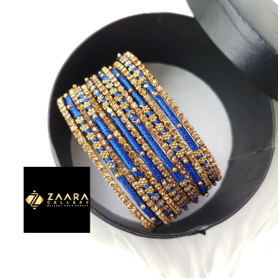 Picture of Silk Thread, Stone and Metal Bangles for Women (Royal Blue) (Imported) - 12 Pieces M-SKTB1021ROYALBLUE - Bangles
