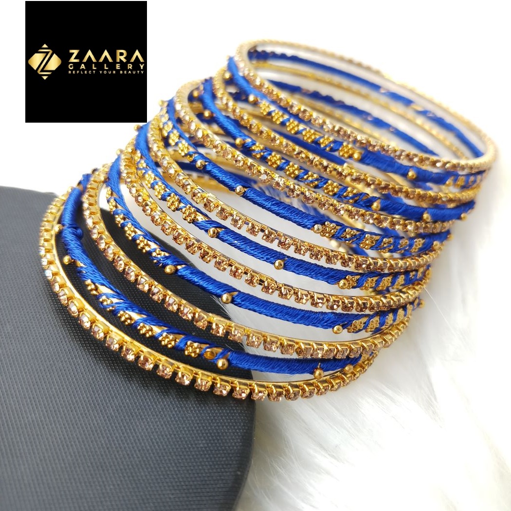 Picture of Silk Thread, Stone and Metal Bangles for Women (Royal Blue) (Imported) - 12 Pieces M-SKTB1021ROYALBLUE - Bangles