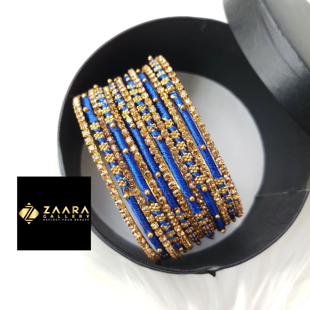 Picture of Silk Thread, Stone and Metal Bangles for Women (Royal Blue) (Imported) - 12 Pieces M-SKTB1021ROYALBLUE - Bangles