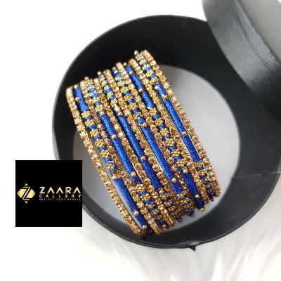 Picture of Silk Thread, Stone and Metal Bangles for Women (Royal Blue) (Imported) - 12 Pieces M-SKTB1021ROYALBLUE - Bangles