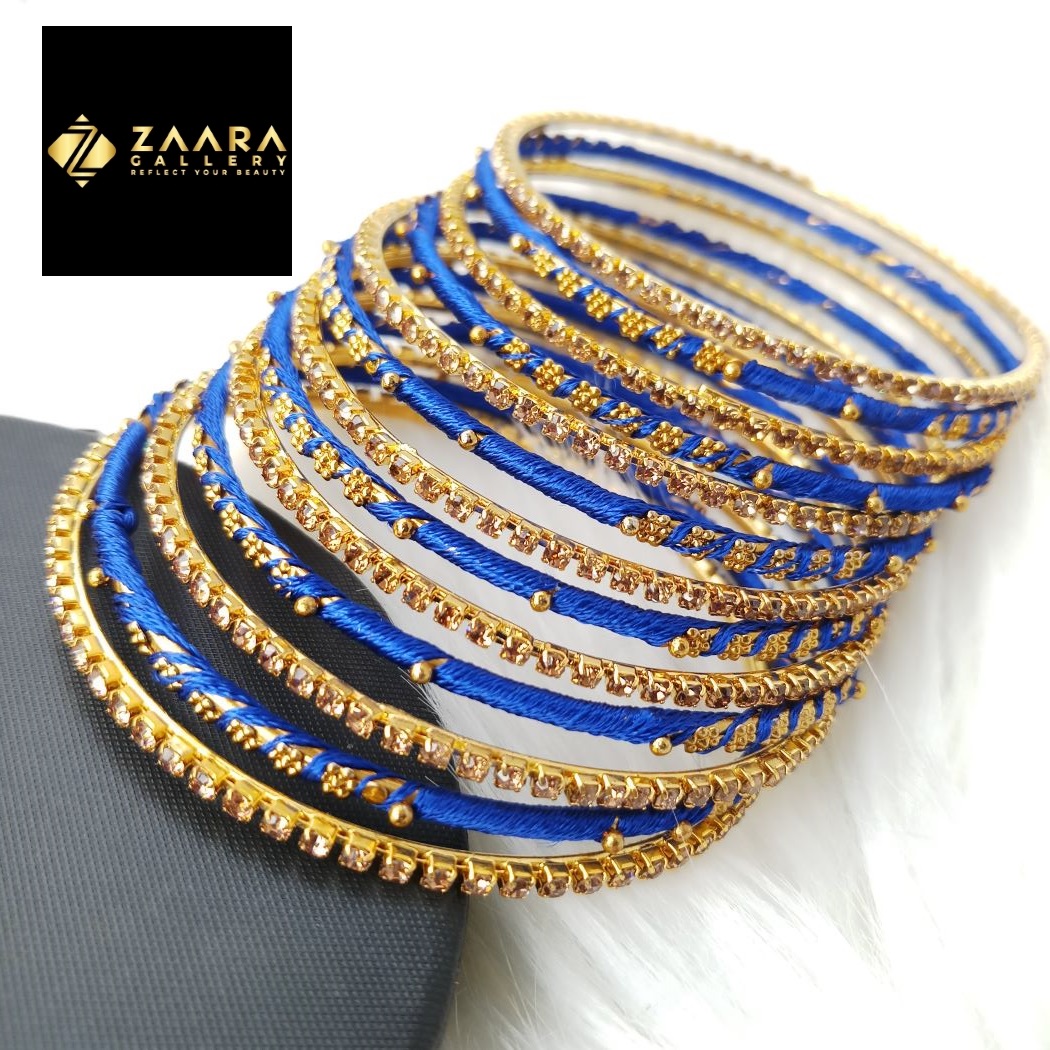 Picture of Silk Thread, Stone and Metal Bangles for Women (Royal Blue) (Imported) - 12 Pieces M-SKTB1021ROYALBLUE - Bangles