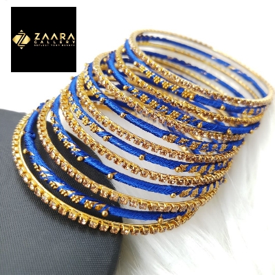 Picture of Silk Thread, Stone and Metal Bangles for Women (Royal Blue) (Imported) - 12 Pieces M-SKTB1021ROYALBLUE - Bangles