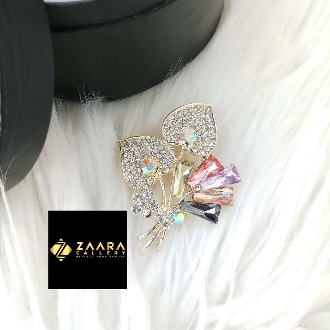 Picture of Metal & Stone Flower Brooch /Hijab Pin/ Saree Pin for Women (Imported) M-BRC-1187 - 1 Piece - Brooch - Brooch for Women - হিজাব পিন