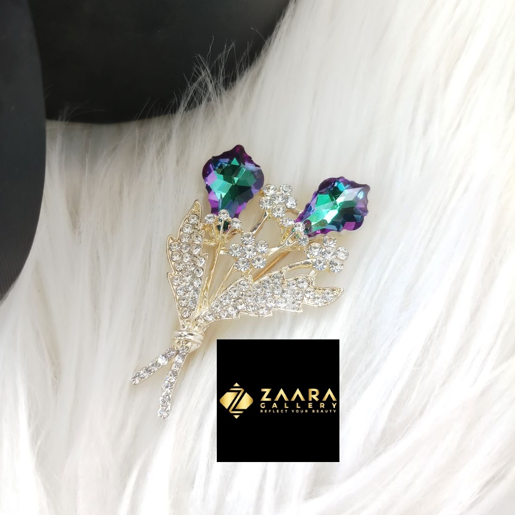 Picture of Metal & Stone Flower Brooch /Hijab Pin/ Saree Pin for Women (Imported) M-BRC-1188 - 1 Piece - Brooch - Brooch for Women - হিজাব পিন