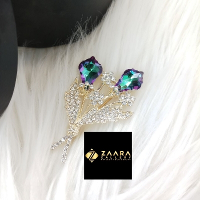 Picture of Metal & Stone Flower Brooch /Hijab Pin/ Saree Pin for Women (Imported) M-BRC-1188 - 1 Piece - Brooch - Brooch for Women - হিজাব পিন