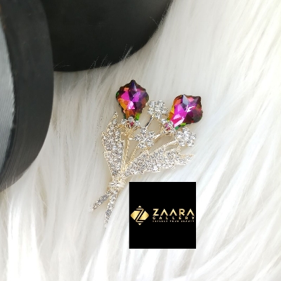 Picture of Metal & Stone Flower Brooch /Hijab Pin/ Saree Pin for Women (Imported) M-BRC-1188 - 1 Piece - Brooch - Brooch for Women - হিজাব পিন