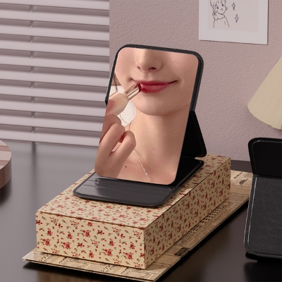 Picture of HD Portable Mirror Simple Rectangular Makeup Mirror Pocket Makeup Mirror Foldable Portable Rounded Corner Makeup Mirror FMM001