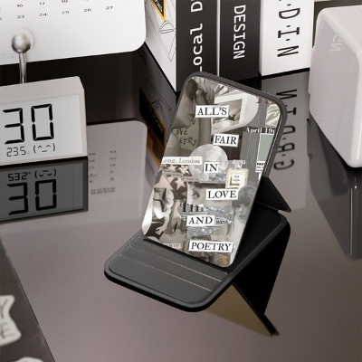 Picture of HD Portable Mirror Simple Rectangular Makeup Mirror Pocket Makeup Mirror Foldable Portable Rounded Corner Makeup Mirror FMM001