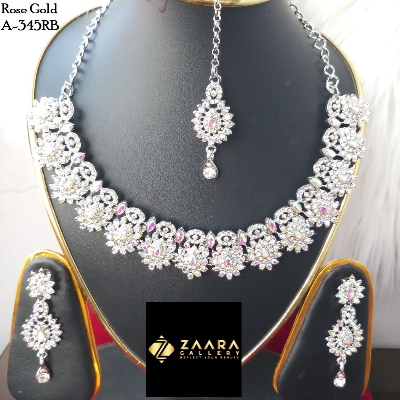 Picture of Imported Fashionable Wedding / Party / Bridal Necklace & Earrings Set for Women Rose Gold M-A345 - Necklace Set for Women - Necklace Tikli Earrings Set