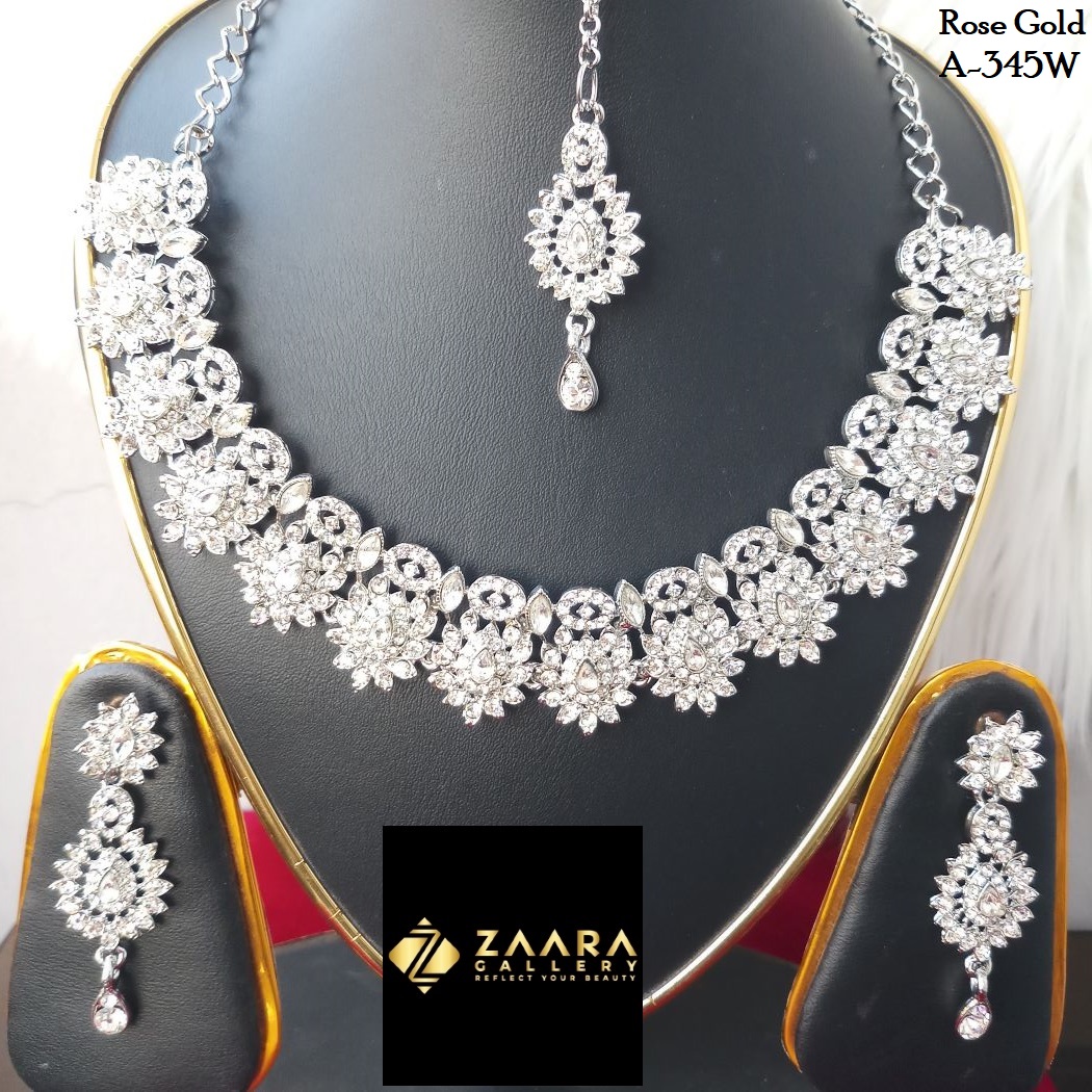 Picture of Imported Fashionable Wedding / Party / Bridal Necklace & Earrings Set for Women Rose Gold M-A345 - Necklace Set for Women - Necklace Tikli Earrings Set
