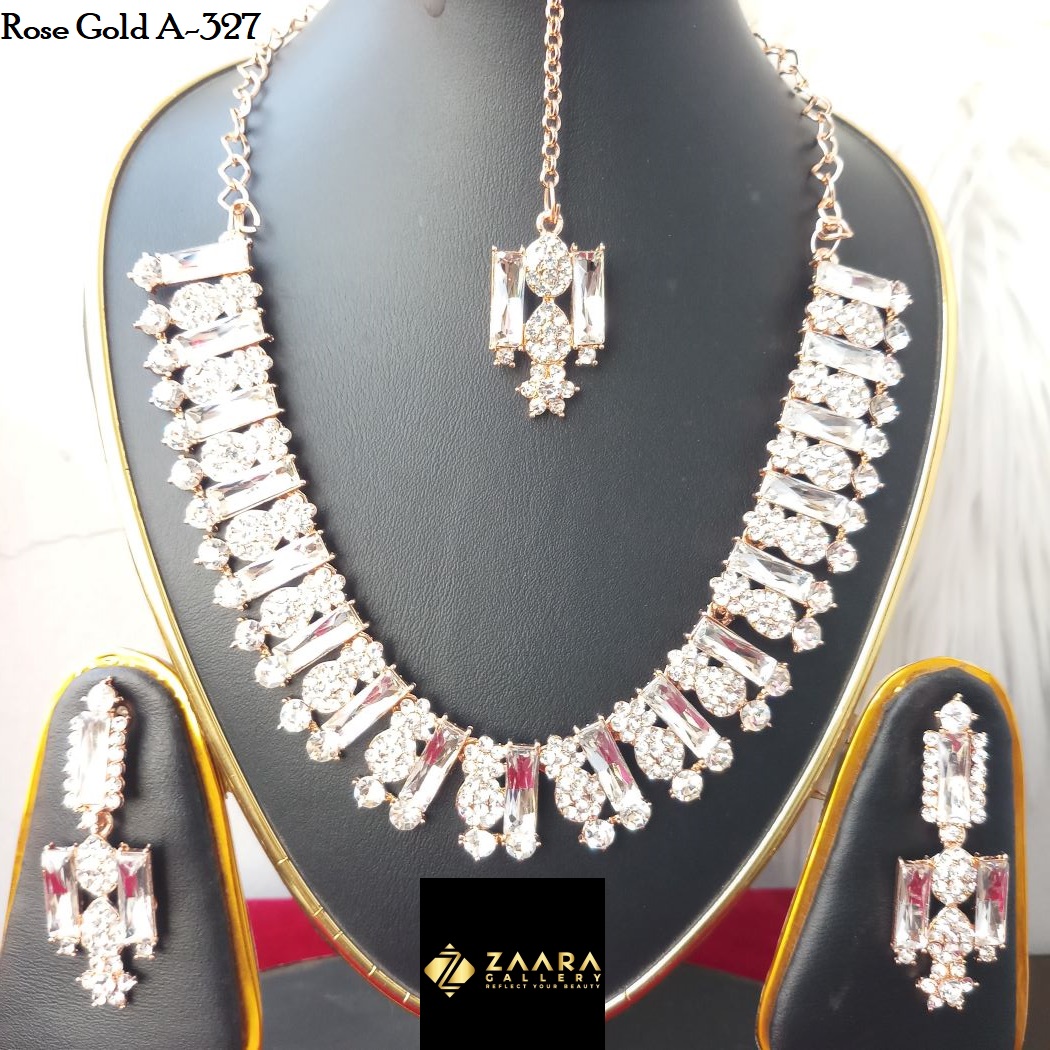 Picture of Imported Fashionable Wedding / Party / Bridal Necklace & Earrings Set for Women Rose Gold M-A327 - Necklace Set for Women - Necklace Tikli Earrings Set
