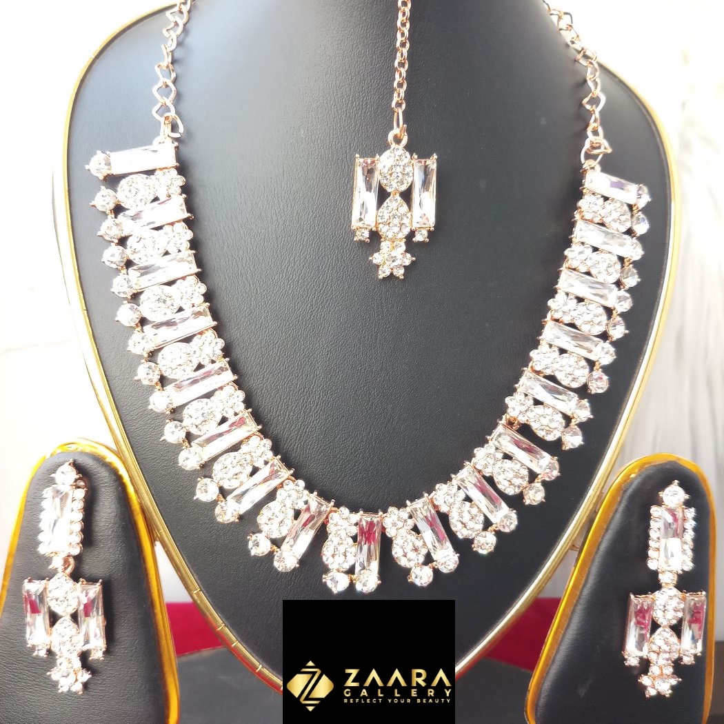 Picture of Imported Fashionable Wedding / Party / Bridal Necklace & Earrings Set for Women Rose Gold M-A327 - Necklace Set for Women - Necklace Tikli Earrings Set