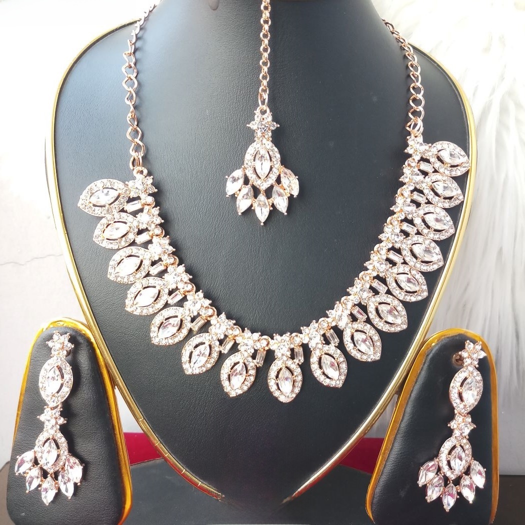 Picture of Imported Fashionable Wedding / Party / Bridal Necklace & Earrings Set for Women Rose Gold M-A337 - Necklace Set for Women - Necklace Tikli Earrings Set