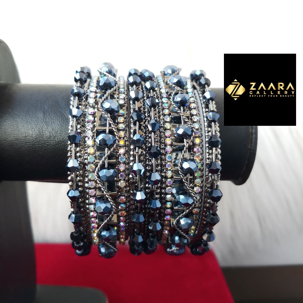 Picture of Beads Silver & Golden Metal Bangles for Women (Imported) - 6 Pieces Set - M-BM221 - Bangles