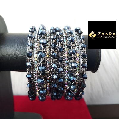 Picture of Beads Silver & Golden Metal Bangles for Women (Imported) - 6 Pieces Set - M-BM221 - Bangles