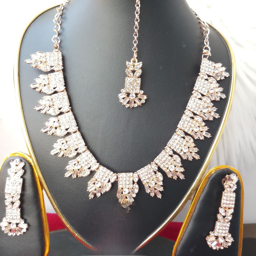 Picture of Imported Fashionable Wedding / Party / Bridal Necklace & Earrings Set for Women Rose Gold M-A328 - Necklace Set for Women - Necklace Tikli Earrings Set