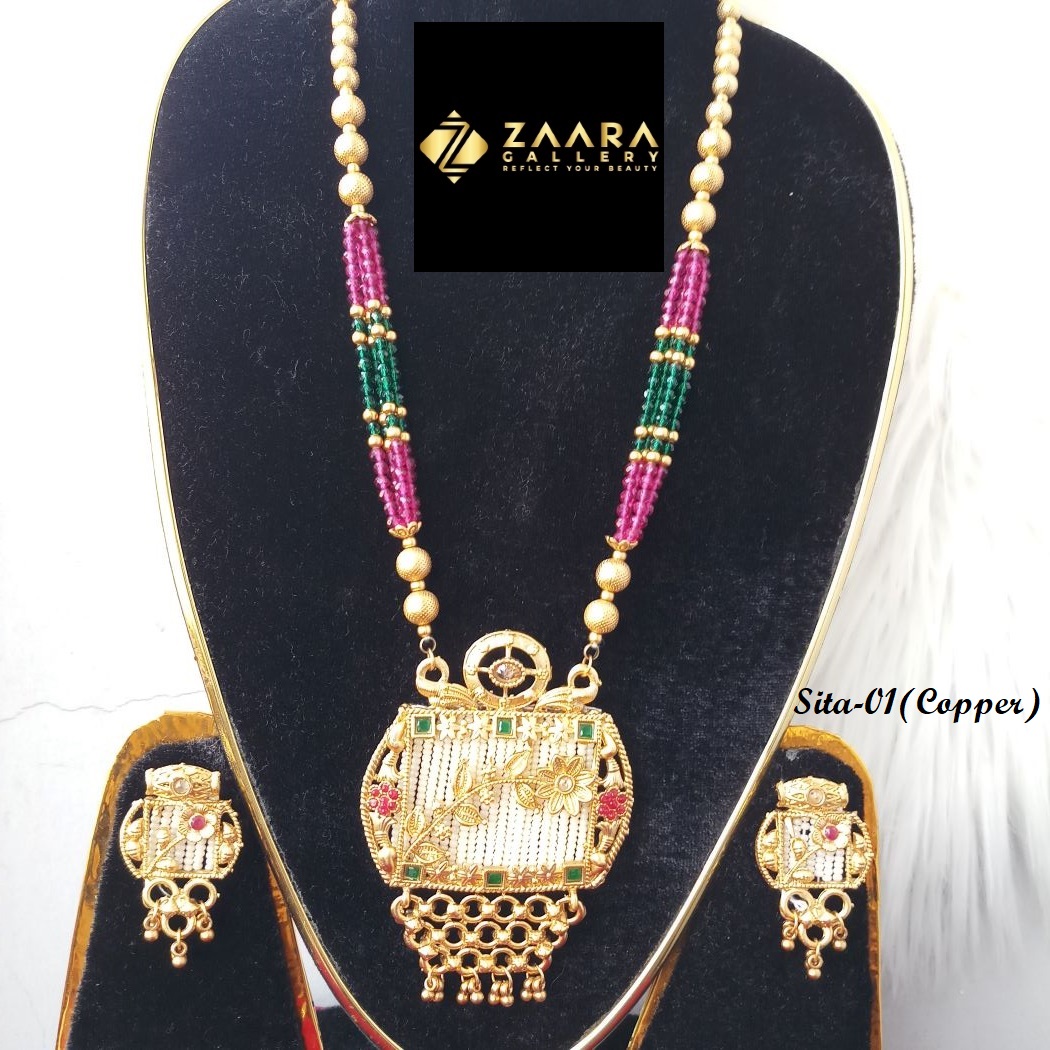 Picture of Imported Fashionable Wedding / Party / Bridal Copper Sita Necklace & Earrings Set for Women Sita-01/02 - Necklace Set for Women - Necklace Earrings Set