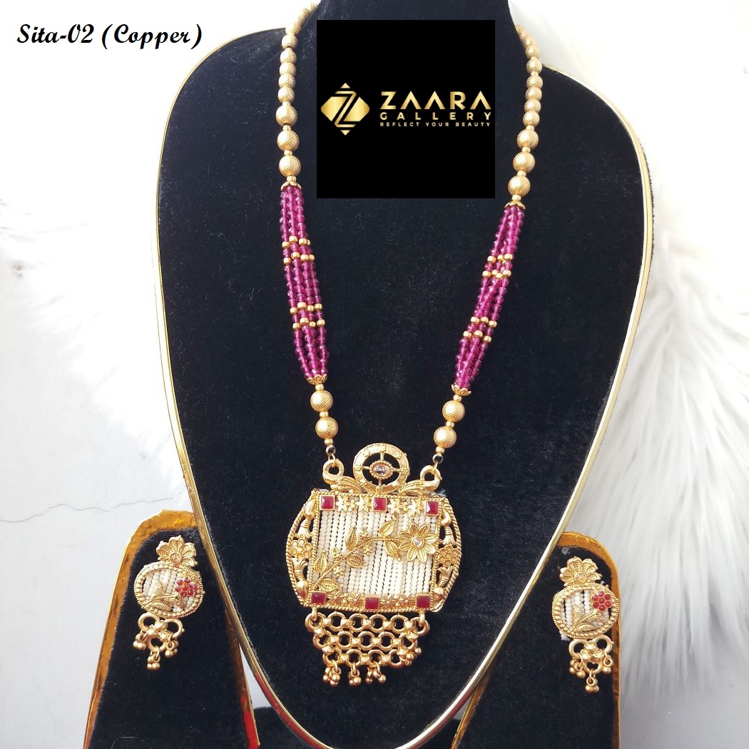 Picture of Imported Fashionable Wedding / Party / Bridal Copper Sita Necklace & Earrings Set for Women Sita-01/02 - Necklace Set for Women - Necklace Earrings Set