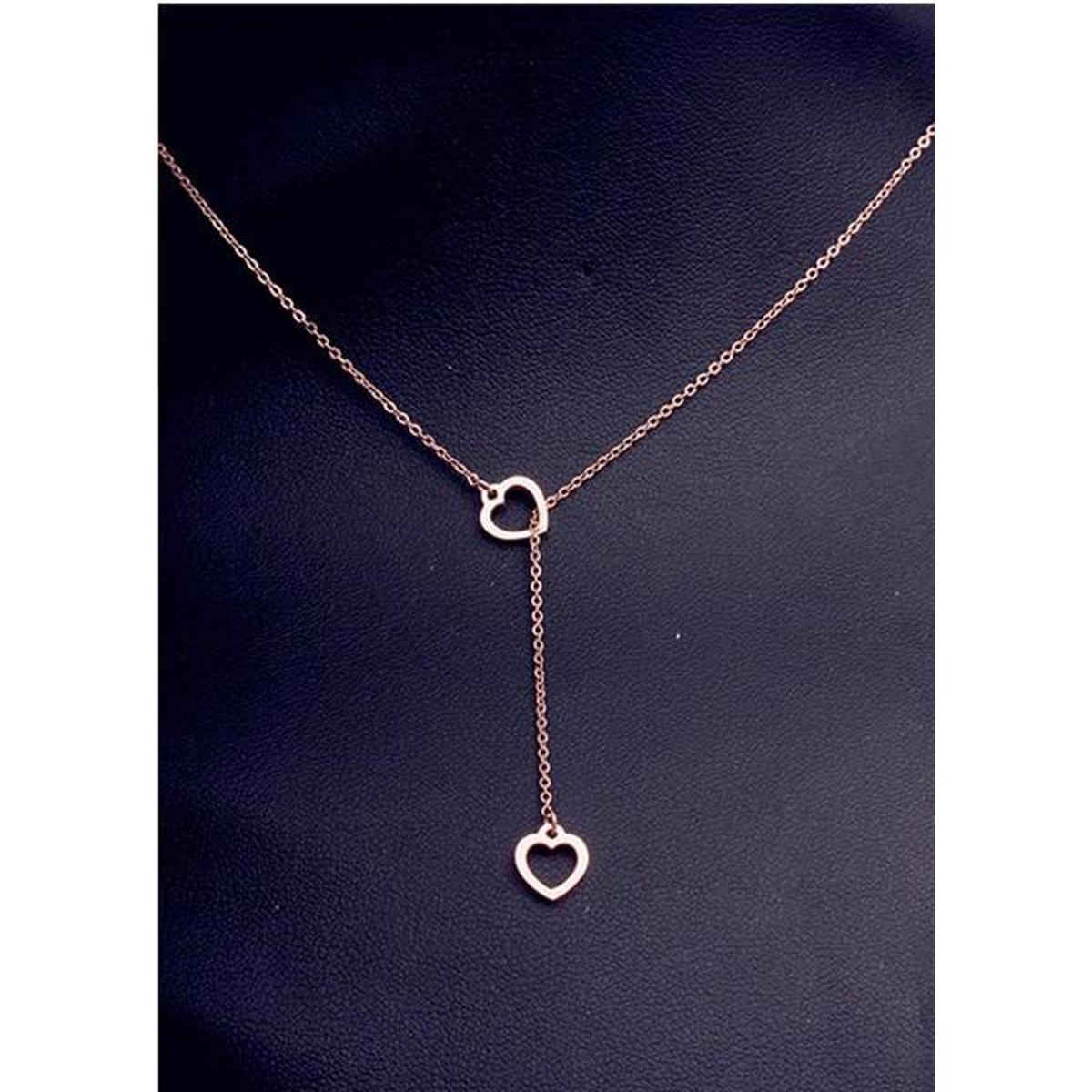 Picture of Gold Color Titanium Steel Tiny Double Hearts Necklace