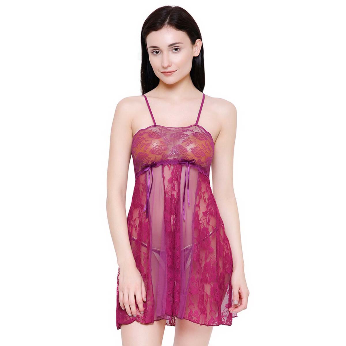 Picture of High Quality Sexy Baby Doll - Silk - Fashionable - Night Dress - Green - Short Sleeve - Lingerie - for Women