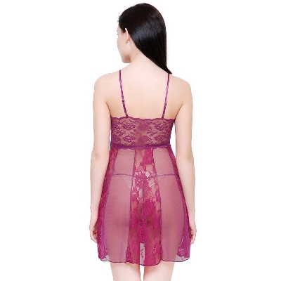 Picture of High Quality Sexy Baby Doll - Silk - Fashionable - Night Dress - Green - Short Sleeve - Lingerie - for Women