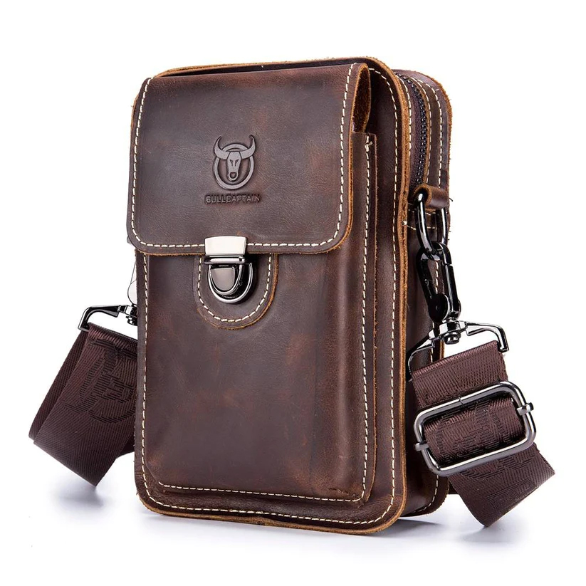 Picture of Indispensable -Quality And Durablity -BULLCAPTAIN Crazy Horse leather Male Pouch Bag - Brown- Innovative Preferble - Low Hassle and Maintanance